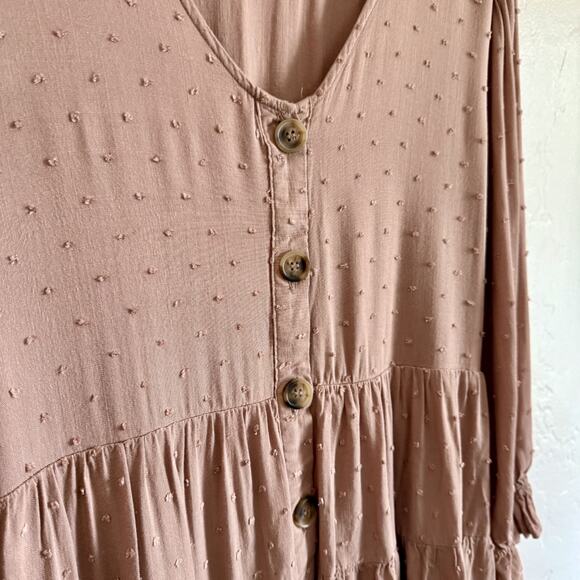 Anthropologie By the River Size Large Dress - Tan Brown Tiered Eyelet Buttoned - Picture 4 of 10